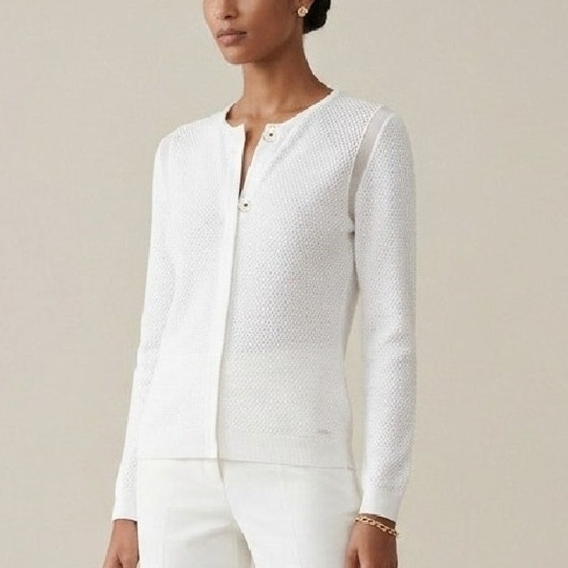 Escada Off-White Textured Cardigan Sweater Large Minimalist Luxury Lightweight